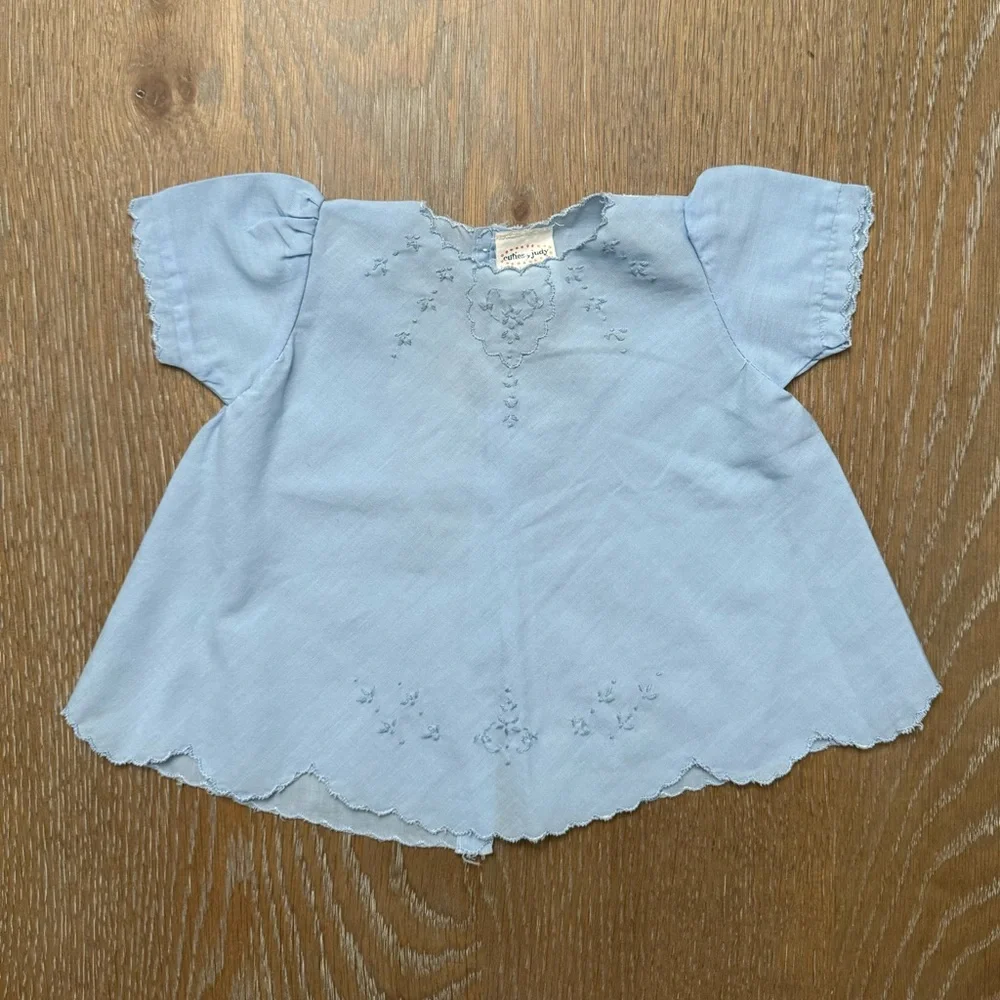 Cuties By Judy blue baby girls dress with embroidered‎ details and scalloped hem